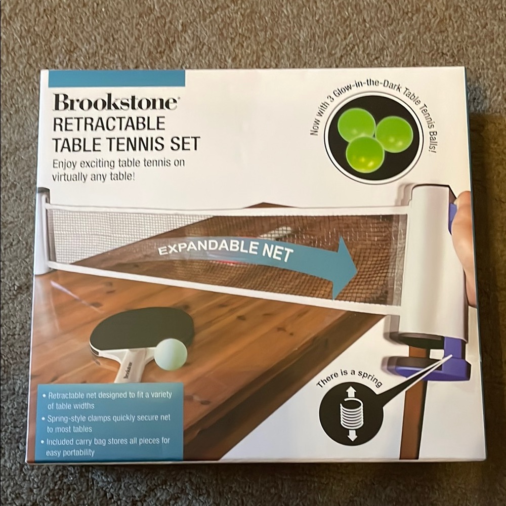 Brookstone Retractable Table Tennis Set New Sealed